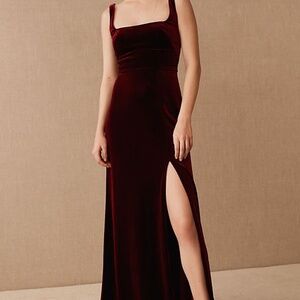 Jenny Yoo Mara Stretch Velvet Maxi Dress in Dark Berry Size 6